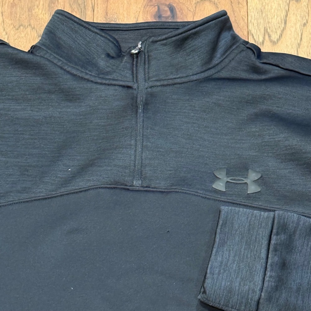 Under‎ Armour Mens ColdGear 1/4 Zip Pullover Black Heathered Fleece Large